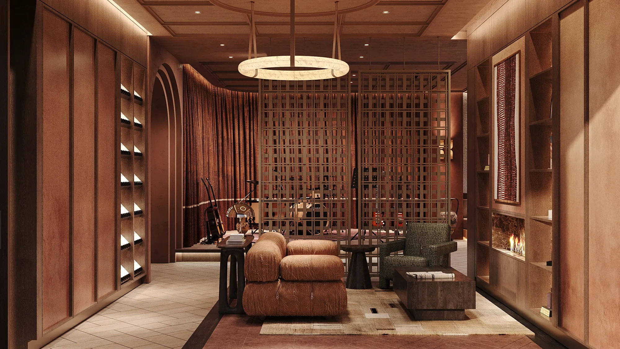 Bertha lounge, şömine